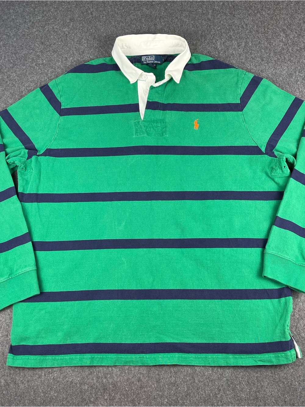 VTG 90s Polo Ralph Lauren Rugby Cotton Long Sleeve Polo Shirt Striped Mens 2XL
